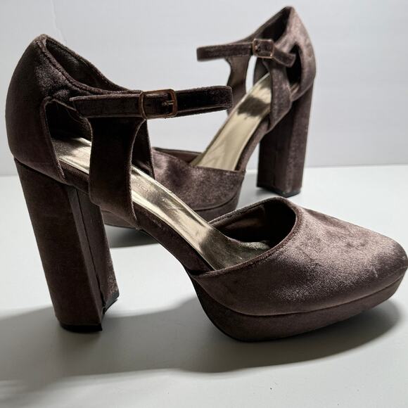 Hot Tomato Velvet Ankle Strap Block Heel Platform Heels Size 9.5M Night Out Y2K - Picture 2 of 11